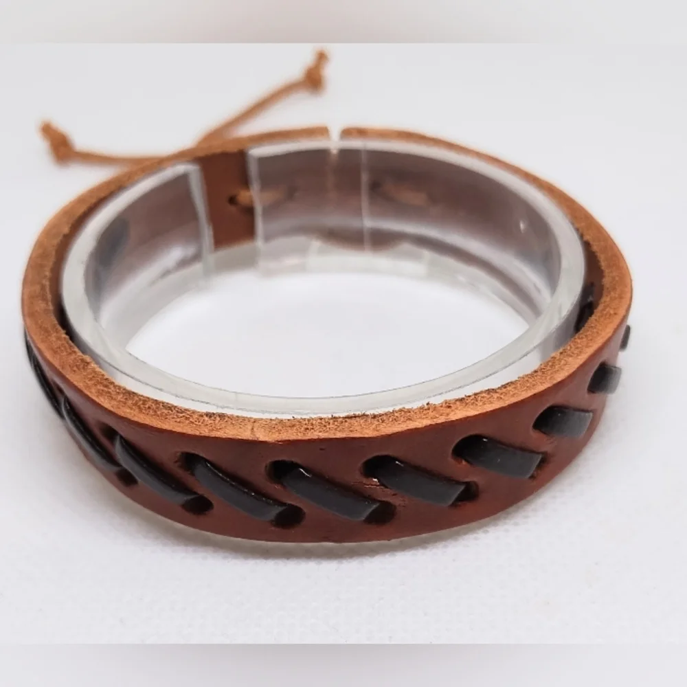 Leather Bracelet Men's Braided Brown New f95‎